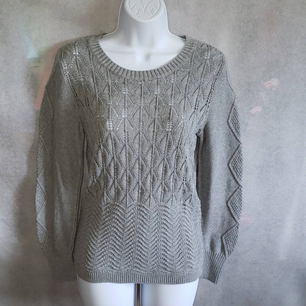 Detailed Light Grey Knit Sweater Long Sleeved